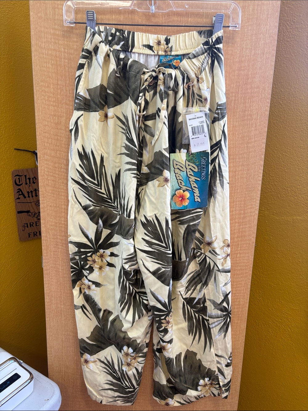 Erika Cream Tropical Print Drawstring Ankle Pants